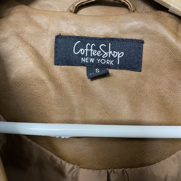 Coffee Shop Women Faux Leather Jacket Brown Zippered Size S - Picture 10 of 10
